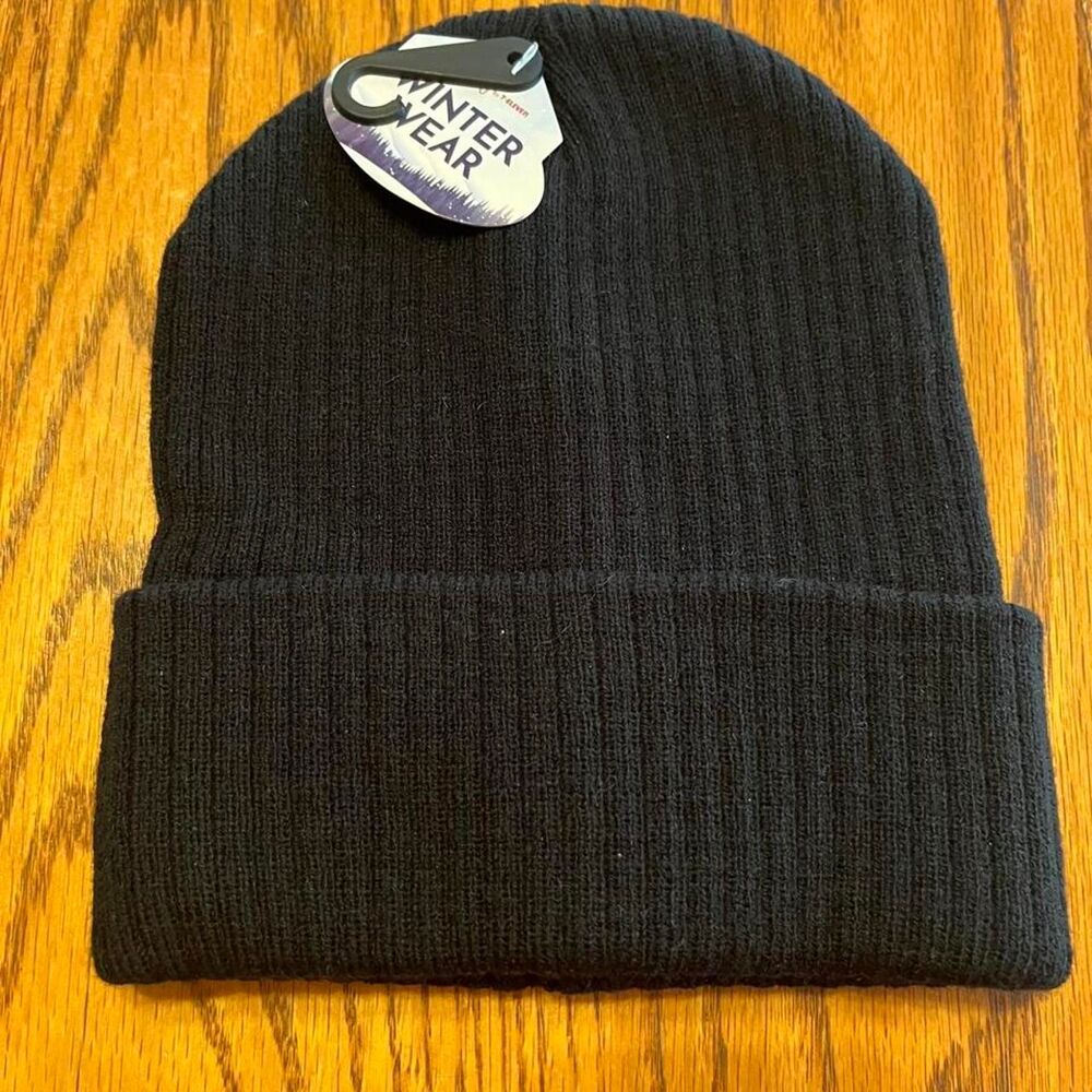 Men's Black Ribbed Knit Beanie NWT